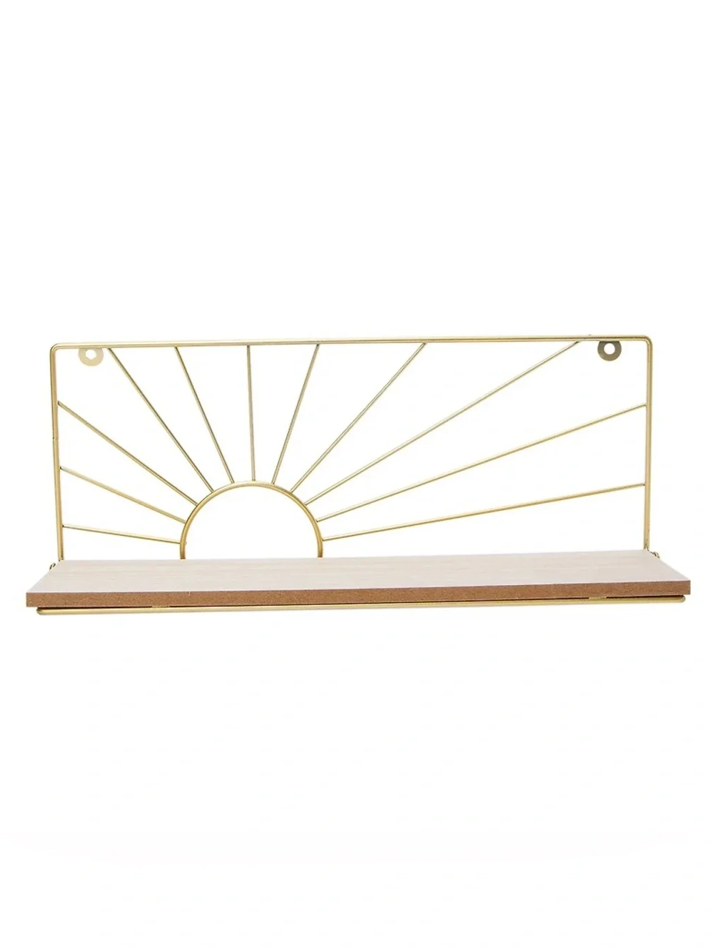 Wood & Metal Sun Ray Wall Shelf – Gold & Natural Wood. New in Box